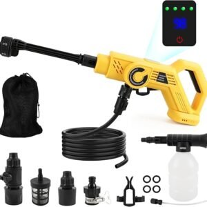 Cordless Pressure Washer Compatible with Dewalt 18V 20V Battery, Brushless Portable Power Washer with 6-in-1 Nozzle, 5m Hose, LCD Display for Patio and Car, Floor Garden Cleaning & Watering
