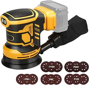 Random Orbital Cordless Sander Compatible with Dewalt 18V 20V (No Battery), 5" / 125mm Palm Sander with 15pcs Sandpaper, 3 Variable Speeds, Dust Collector for Woodworking Polishing Sanding