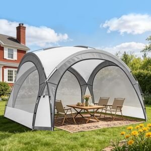 Aoxun Dome Gazebo with Zip-Away Sides, Carry Bag, 3.5m x 3.5m Camping & Festival Event Shelter, 4 Removable Panels & Mesh Insect Screens, 2000mm Waterproof Fabric, UPF50+ Sun Protection