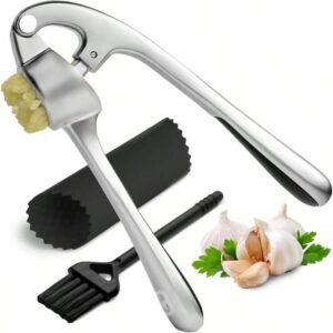 Upgraded Garlic Press – No Peeling Required, Heavy Duty Garlic Crusher & Mincer Stainless Steel–Rustproof, Easy Clean, Dishwasher Safe – Multiple Cloves Garlic Chopping Ergonomic Handle