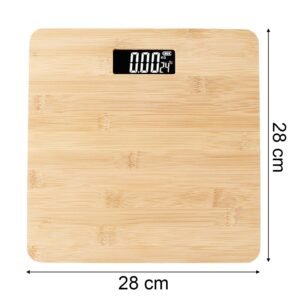 PUREFIT Digital Bathroom Scale for Measuring Body Weight - Bamboo Style Ultra Slim, High Precision, Smart Scale with LED Display - Weighing Scale with Battery Included LB/KG/ST Max Weight 180KG