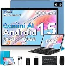 SEBBE Tablet 10 Inch Android 15, Gemini AI, 30GB RAM + 2TB TF, 6000mAh,Octa-Core,Widevine L1,WiFi 6,5 MP + 8 MP,1280 * 800 Pixels,GMS,Bluetooth 5.0, Tablet with Keyboard and Mouse Black-1